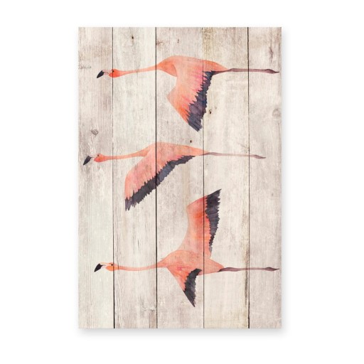 Decorațiune din lemn de pin pentru perete Madre Selva Flying Flamingo, 60 x 40 cm