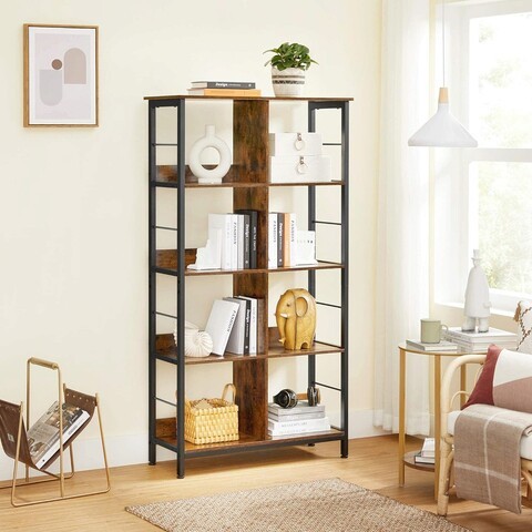 Biblioteca Vasagle, 80 x 33 x 149 cm, PAL/otel, 4 rafturi, maro rustic