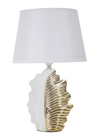 Lampa de masa, Glam Leaf, Mauro Ferretti, 1 x E27, 40W, 30 x 30 x 47.5 cm, ceramica/fier/textil, alb/auriu