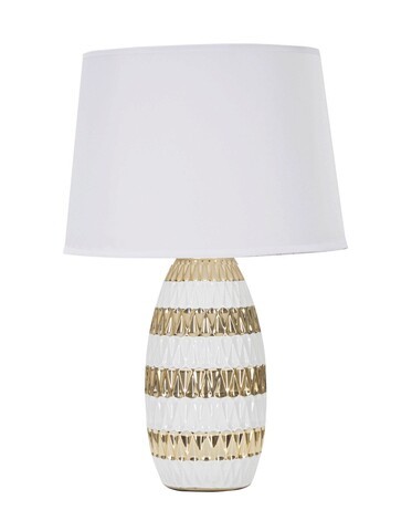 Lampa de masa, Glam Mix, Mauro Ferretti, 1 x E27, 40W, Ø33 x 50 cm, ceramica/fier/textil, alb/auriu