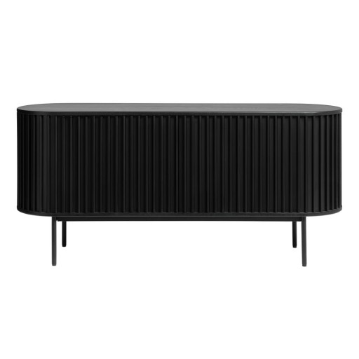 Comodă neagră joasă cu aspect de lemn de stejar cu ușă glisantă 73x160 cm Siena – Unique Furniture