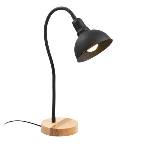 Lampa de masa, Alby, 525NOR2105, Metal, Negru / Stejar