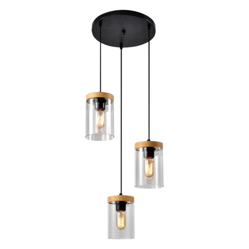 Lustră neagră-în culoare naturală cu abajur din sticlă ø 12 cm Wels – Candellux Lighting