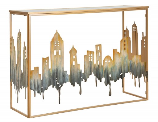 Consola City, Mauro Ferretti, 110 x 38.5 x 81 cm, fier/MDF/sticla, multicolor