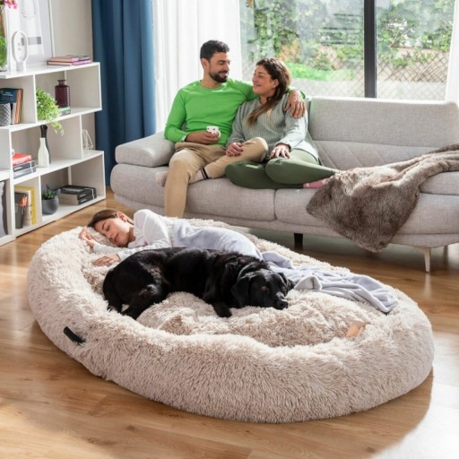 Perna de podea pentru relaxare Human Dog Bed XXL, InnovaGoods, 190 x 140 x 25 cm, poliester, bej