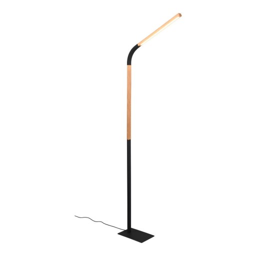 Lampadar negru/în culoare naturală LED cu abajur din lemn (înălțime 169,5 cm) Norris – Trio