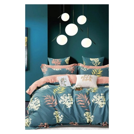 Lenjerie de pat în culoarea petrolului pentru pat dublu/extinsă cu cearceaf inclus/cu 4 piese 200x220 cm Leaf – Mila Home