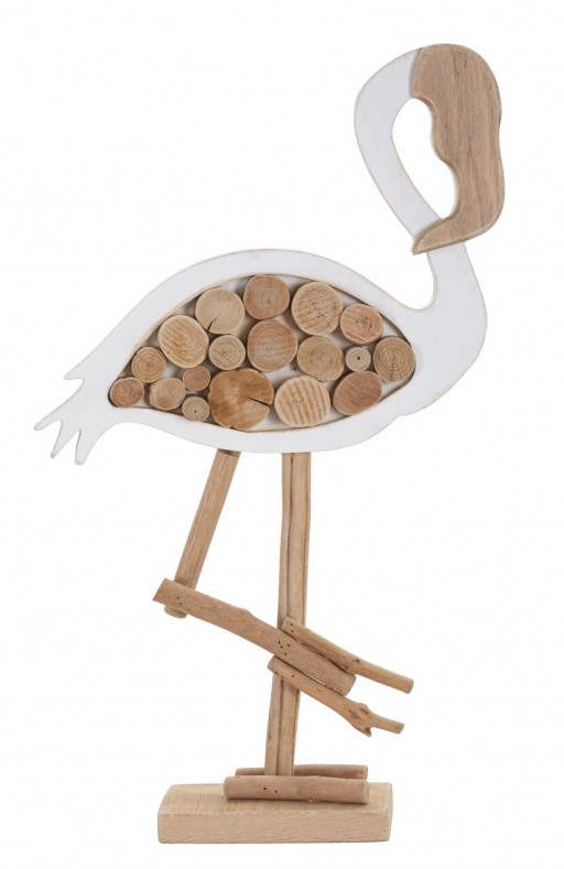 Decoratiune Flamingo Nature, Mauro Ferretti, 31x9x56 cm, lemn de tanoak/placaj, alb/natural