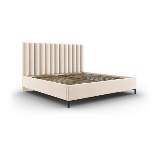 Pat matrimonial bej tapițat cu spațiu de depozitare și somieră 160x200 cm Casey – Mazzini Beds