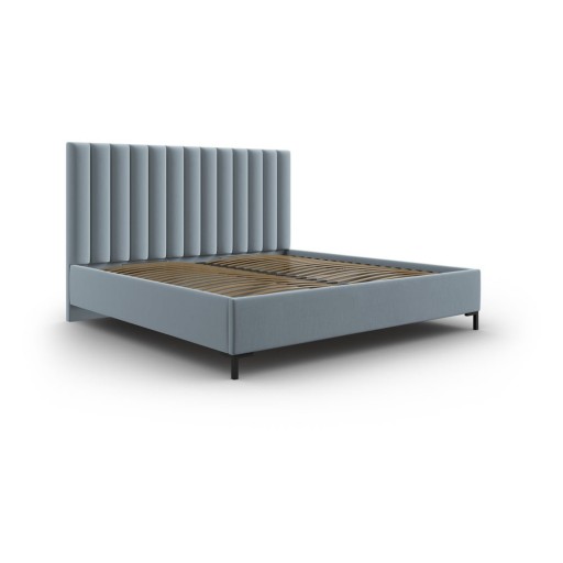 Pat matrimonial albastru deschis tapițat cu spațiu de depozitare și somieră 200x200 cm Casey – Mazzini Beds