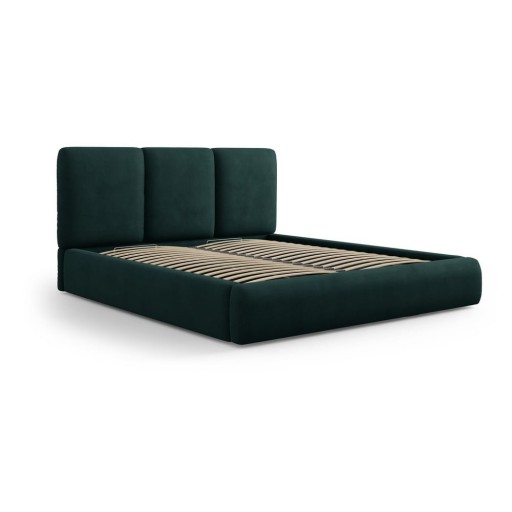 Pat matrimonial verde închis tapițat cu spațiu de depozitare și somieră 180x200 cm Brody – Mazzini Beds