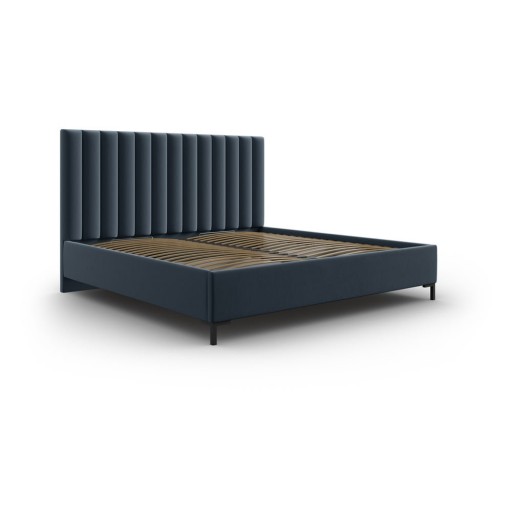 Pat matrimonial albastru închis tapițat cu spațiu de depozitare și somieră 200x200 cm Casey – Mazzini Beds