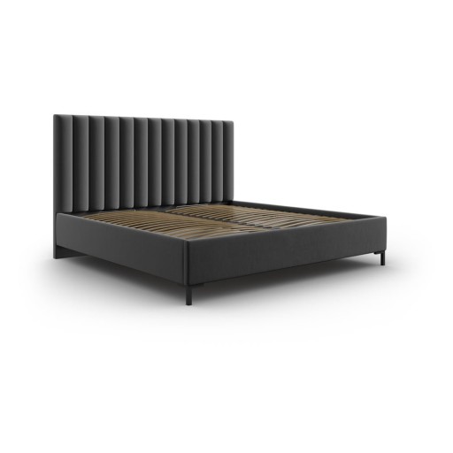 Pat matrimonial gri închis tapițat cu spațiu de depozitare și somieră 140x200 cm Casey – Mazzini Beds