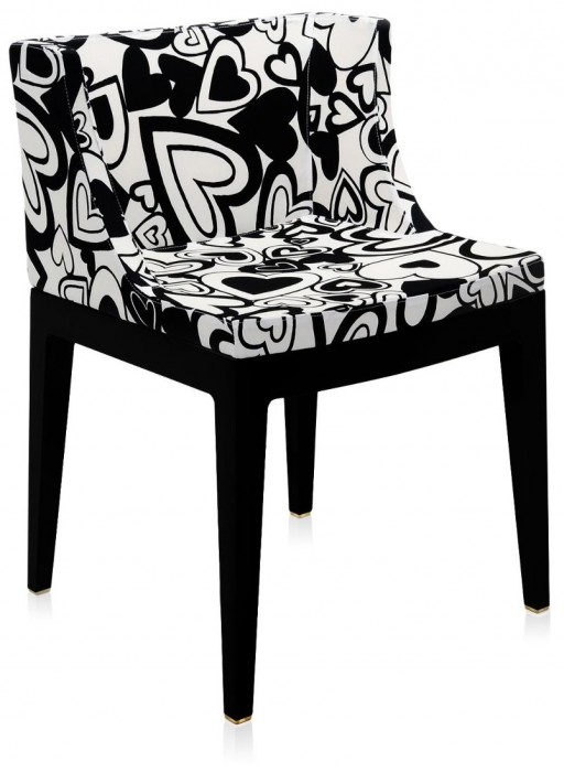 Scaun Kartell Mademoiselle design Philippe Starck tapiterie Moschino inimi alb-negru