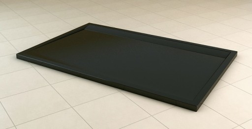 Cadita de dus dreptunghiulara SanSwiss ILA WIA 80x90cm slim marmura sintetica negru