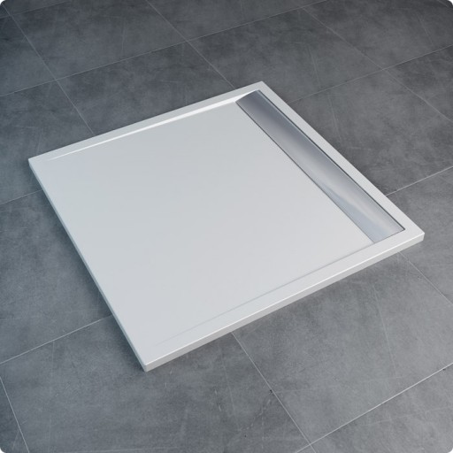 Cadita de dus SanSwiss ILA WIQ 90x90cm slim marmura sintetica alb capac cromat