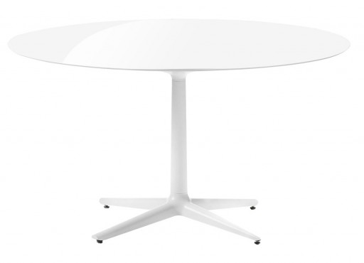 Masa rotunda Kartell Multiplo design Antonio Citterio d118cm h74cm blat sticla alb