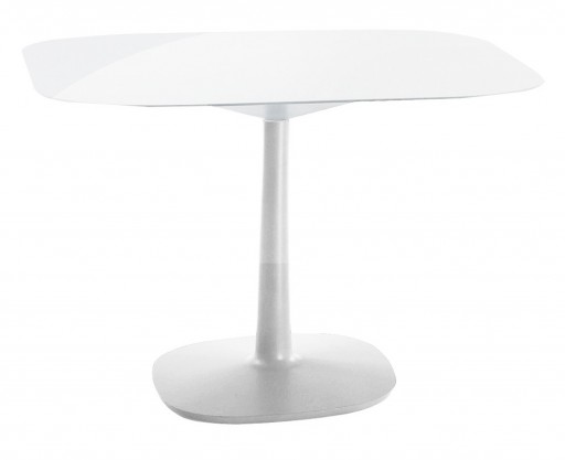 Masa Kartell Multiplo design Antonio Citterio 99x99cm h74cm baza patrata blat sticla alb