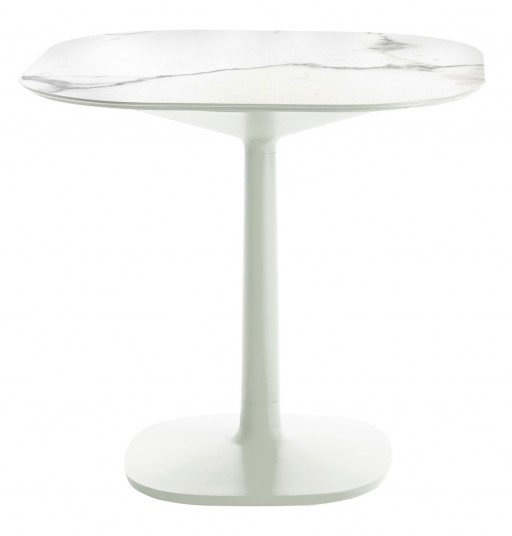 Masa Kartell Multiplo design Antonio Citterio 78x78cm h74cm baza patrata blat cu finisaj marmura alb