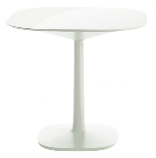 Masa Kartell Multiplo design Antonio Citterio 78x78cm h74cm baza patrata blat sticla alb