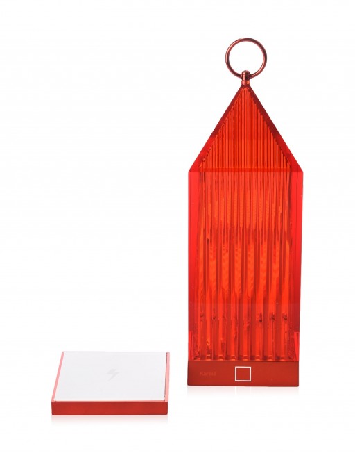 Lampa portabila de exterior Kartell Lantern design Fabio Novembre 1 2W LED rosu transparent