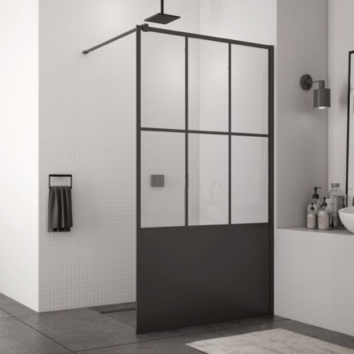 Cabina de dus Walk-In SanSwiss Easy STR4P 140 cm sticla securizata Loft 76 8 mm profil negru mat