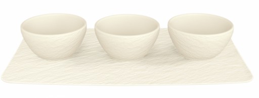 Set 3 boluri cu tava suport Villeroy & Boch Manufacture Rock Blanc