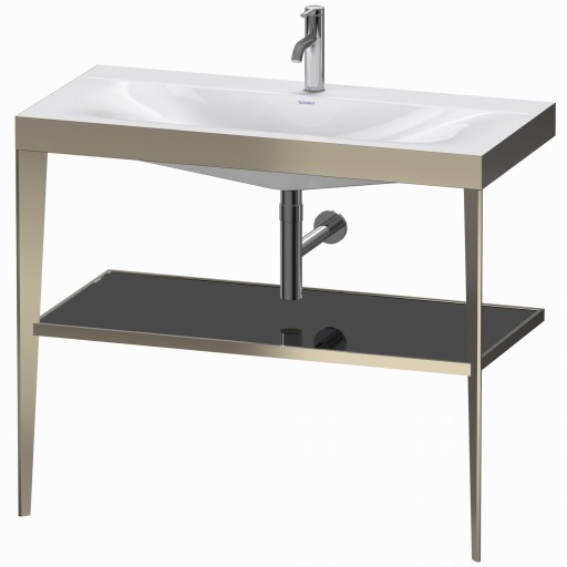 Set mobilier Duravit XViu cu lavoar 100cm consola metalica champagne mat si raft de sticla negru lucios