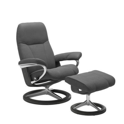 Fotoliu cu taburet Stressless Consul Signature M cadru Grey tapiterie piele Batik Grey