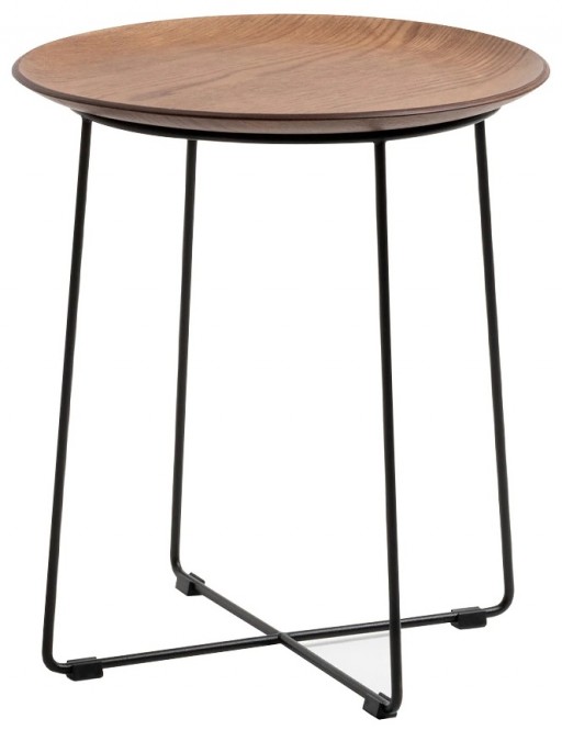 Masuta Kartell Al Wood design Philippe Stark d40cm h45.5cm furnir baza negru lemn inchis