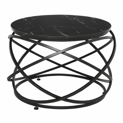 HOMCOM Masuta pentru Cafea Rotunda, Blat Efect Marmura, Cadru din Metal, Negru Φ65 x 44.5cm | Aosom Romania