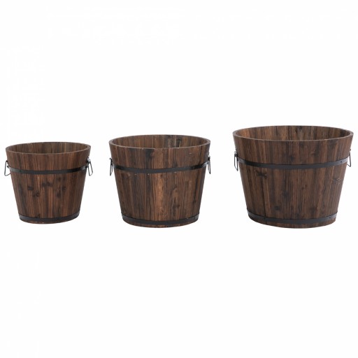 Outsunny Set 3 Ghivece Model Găleată din Lemn pentru Plante și Flori Φ44x33cm Φ38x30cm Φ32x27cm Maro | Aosom Romania