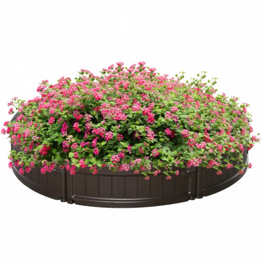 Outsunny Pat de gradina inaltat rotund din plastic HDPE, jardiniera de exterior pentru plante, flori si legume, Φ123x21cm, maro | Aosom Romania