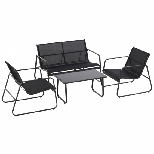 Outsunny Set Masă Bancă si 2 Scaune de Gradina, Mobilier de Exterior din Metal si Textilen, Neagra | Aosom Romania