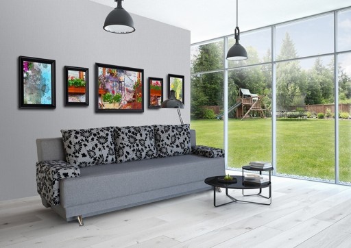 Canapea Extensibila Roma Grey Black Flower 205x90x86 cm + lada de depozitare