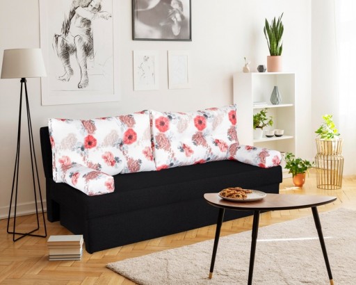 Canapea extensibila Alfi Anthracite 192x80x77 cm cu lada de depozitare, Roses Flower