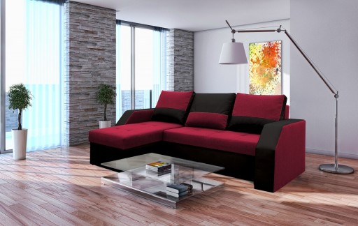 Coltar extensibil Madrid, 226x145x79 cm, 2 lazi depozitare, Reversibil, Rosu/Negru