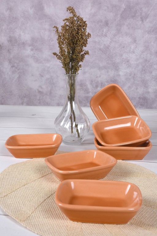 Set 6 boluri pentru gustari/sosuri Rectangular, Keramika, 50 ml, ceramica, portocaliu