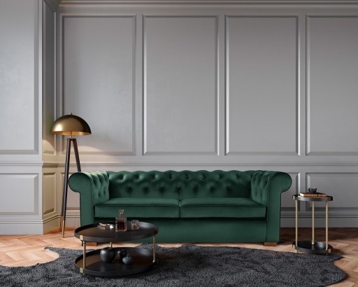 Canapea extensibila Oxford Chesterfield, 88x216x75 cm, 3 locuri, Green