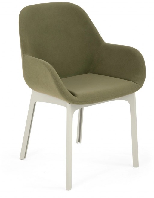 Scaun Kartell Clap design Patricia Urquiola baza alb tapiterie Aquaclean verde