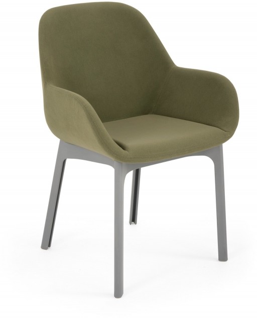 Scaun Kartell Clap design Patricia Urquiola baza gri tapiterie Aquaclean verde