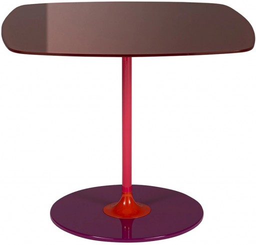 Masuta Kartell Thierry design Piero Lissoni 50x50x40cm baza metal blat sticla burgundy