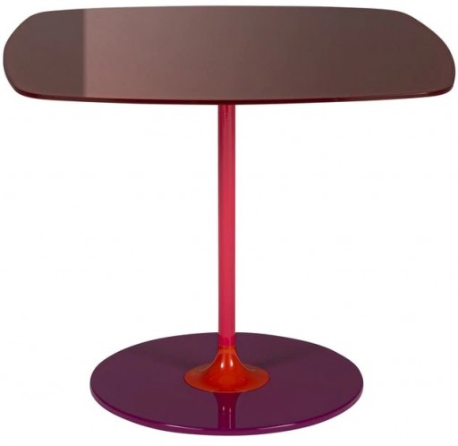 Masuta Kartell Thierry design Piero Lissoni 45x45x45cm baza metal blat sticla burgundy