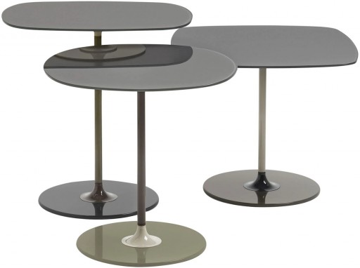 Set 3 masute Kartell Thierry design Piero Lissoni baza metal blat sticla gri