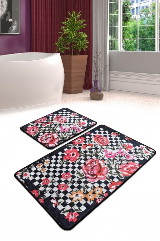 Set 2 covorase de baie Black Rose, Chilai, 50x60 cm/60x100 cm, multicolor