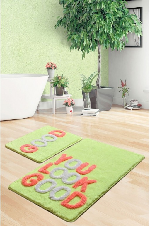 Set 2 covorase de baie Good, Chilai, 50x60 cm/60x100 cm, verde