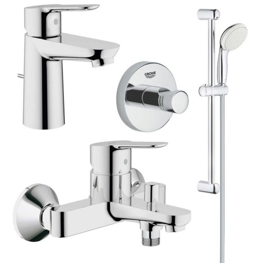 Pachet complet baterii baie Grohe Bau Edge marimea S(GRO11292701), agatatoare baie Essentials (40364001)