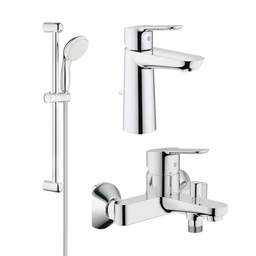 Pachet complet baterii baie inaltime medie Grohe Bau Edge ( 23758000,23334000,27853001)