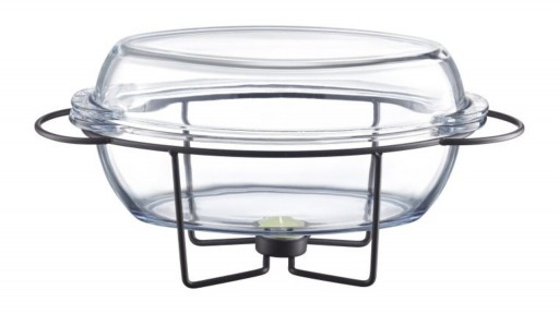 Chafing dish / Vas termorezistent cu incalzitor Saule, Ambition, 4.5 L, sticla, suport negru