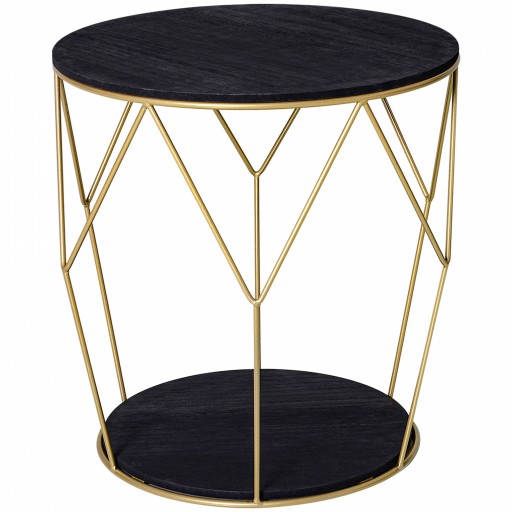 Masuta Rotunda, Design Geometric cu spatiu de depozitare, din Metal si MDF Negru si Auriu HOMCOM | Aosom Romania